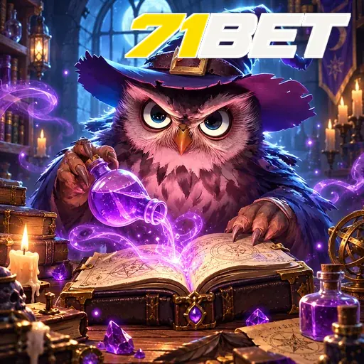 71BET — ilustração de uma coruja com livro mágico