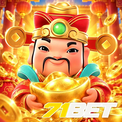 71BET — ilustração de um personagem sorridente com moedas de ouro