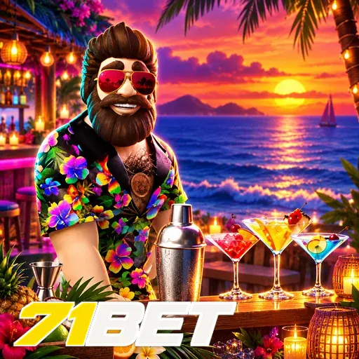 71BET — ilustração de um personagem em uma festa tropical